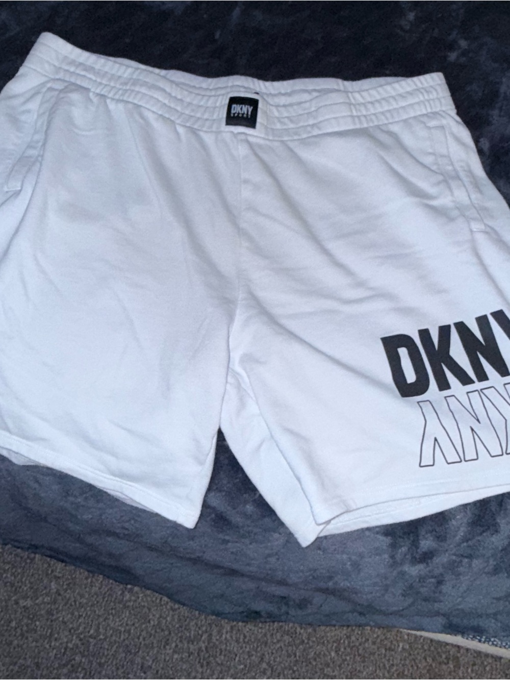 DKNY White Athletic Logo Shorts with Black Print